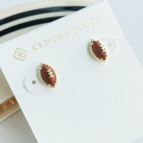 Kendra Scott Football Gold Orange Goldstone Stud Earrings - Picture 2 of 3